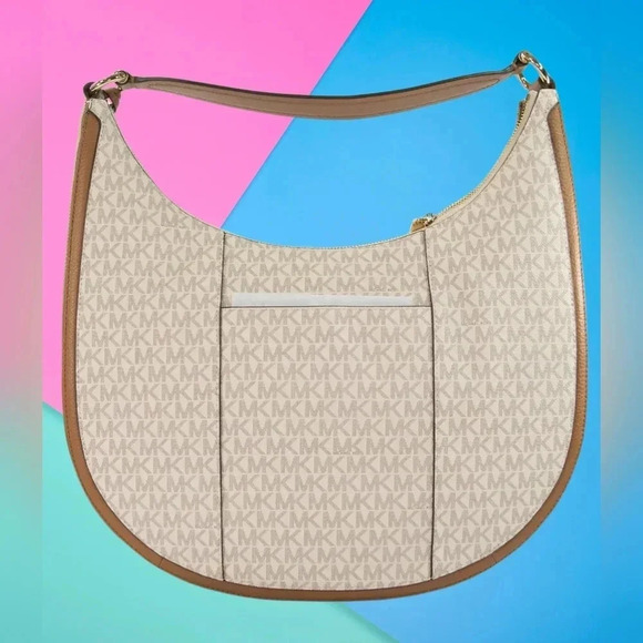 Michael Kors Jet Set Linda Acorn Leather Vanilla Monogram Large Hobo - Picture 8 of 12